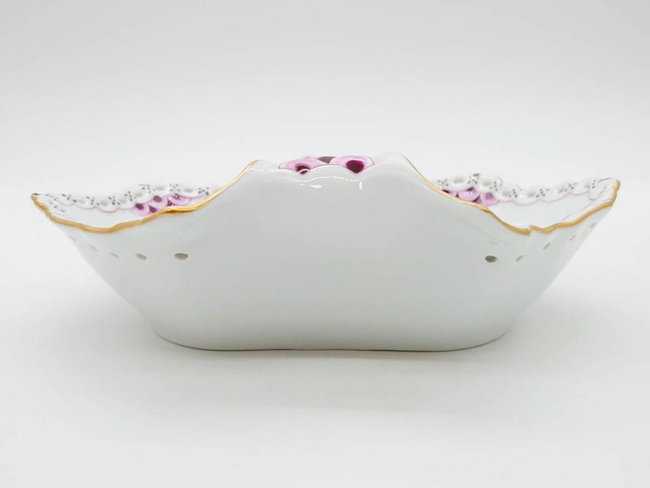 希少　デンマーク　ROYAL COPENHAGEN(ロイヤルコペンハーゲン)　バーガンディ　フルーテッド　フルレース　上品な雰囲気漂うシェルディッシュ(金彩、プレート、貝、中皿、変形皿、洋食器、北欧)(R-081293)