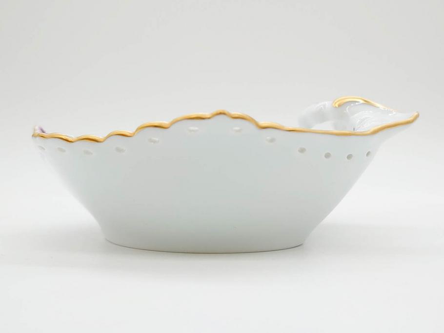 希少　デンマーク　ROYAL COPENHAGEN(ロイヤルコペンハーゲン)　バーガンディ　フルーテッド　フルレース　上品な雰囲気漂うシェルディッシュ(金彩、プレート、貝、中皿、変形皿、洋食器、北欧)(R-081293)