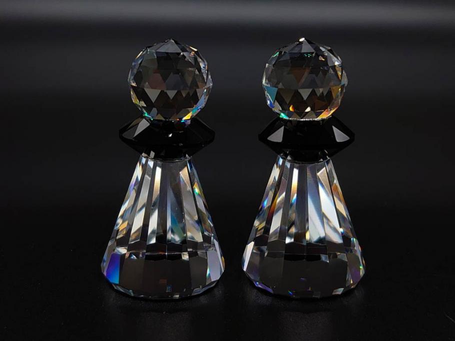 オーストリア　SWAROVSKI(スワロフスキー)　SILVER CRYSTAL(シルバー クリスタル)　チェスセット(チェス盤、駒、ピース、スワン印、ケース付き、外箱付き)(R-081304)