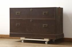 アンティーク家具　ラフジュ工房オリジナル　古建具リメイク　組子の引き戸が風情漂うキャビネット(収納棚、戸棚、書院戸)(R-037430)