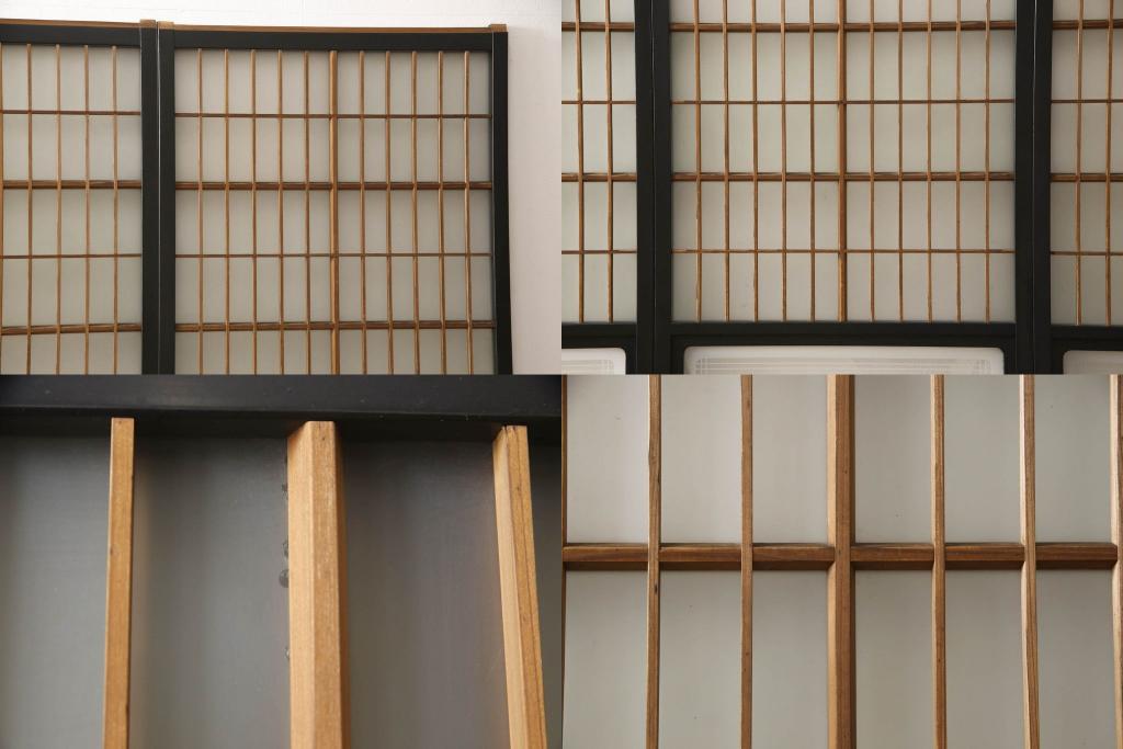 アンティーク建具　腰板欅(ケヤキ)材　上質な和を演出してくれる格子ガラス戸4枚セット(引き戸、建具)(R-059166)