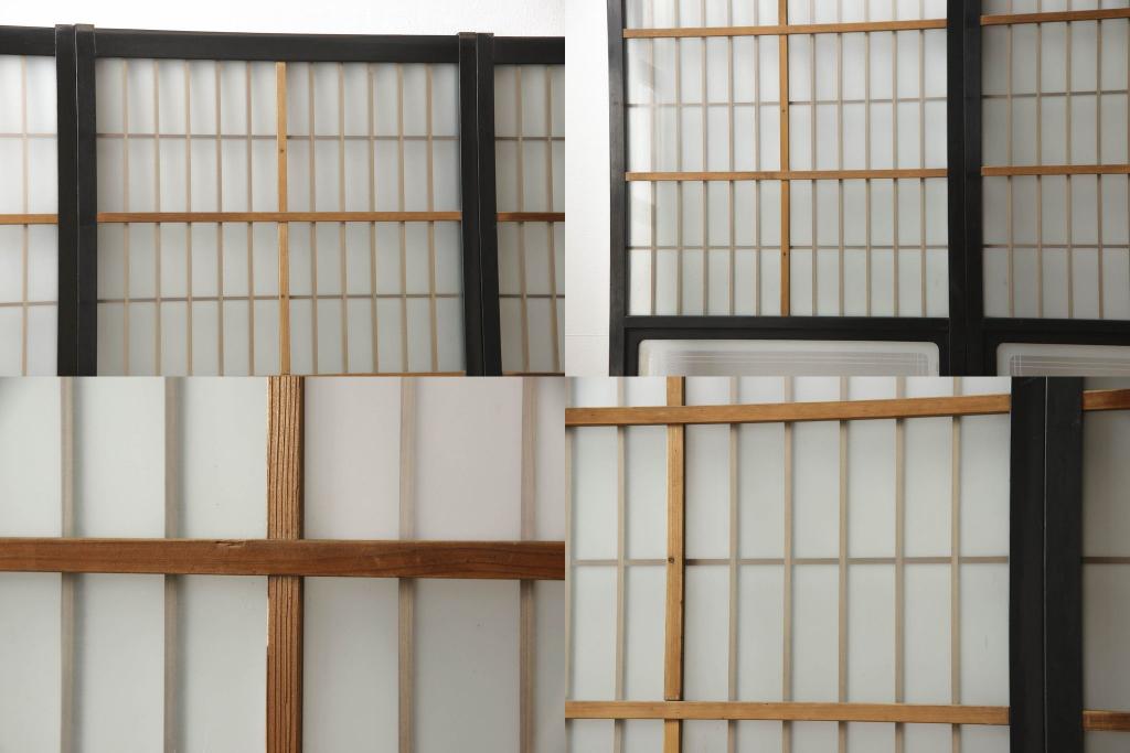 アンティーク建具　腰板欅(ケヤキ)材　上質な和を演出してくれる格子ガラス戸4枚セット(引き戸、建具)(R-059166)