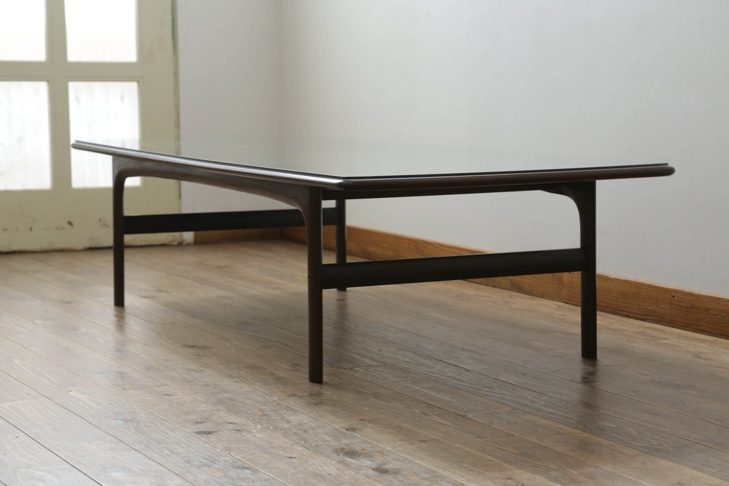 北欧ビンテージ　ノルウェー　S MOBLER(モブラー)　rasmus solberg cabinetmaker norway(ラスムスソルベルグ) 　ローズウッド材　シンプルモダンで曲線の優しいセンターテーブル(ローテーブル、ヴィンテージ)(R-058182)