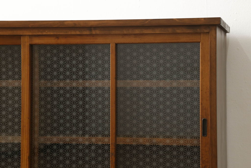 ラフジュ工房オリジナル　古建具リメイク　当店オリジナルの紋様ガラスがレトロな雰囲気を高めるサイドボード(収納棚、戸棚、サイドキャビネット)(R-060345)
