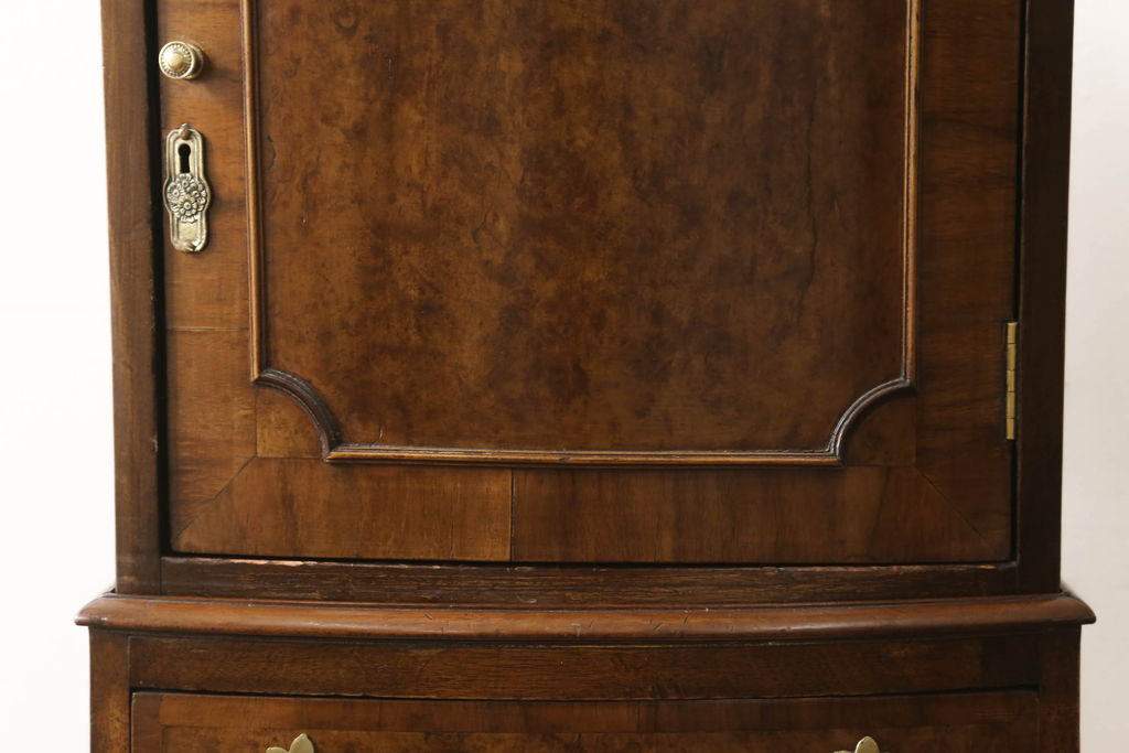 イギリスアンティーク　マホガニー材　前面の丸みのあるフォルムが優しくエレガントな印象のトールチェスト(縦型チェスト、引き出し、戸棚、収納棚、キャビネット)(R-061108)