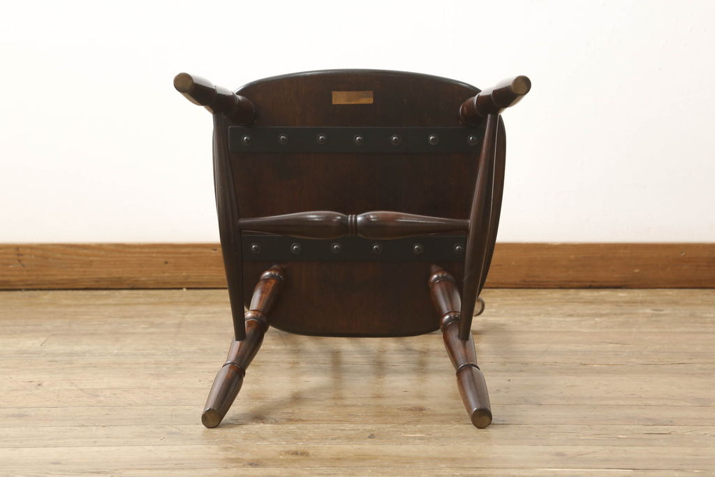 中古　松本民芸家具　16型スピンドルチェア　ゆったりと座れるダイニングチェア(板座チェア、椅子、イス)(R-059985)