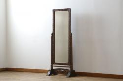 中古　美品　軽井沢彫り　繊細な桜の彫刻が美しい姿見(スタンドミラー、鏡)(R-080037)