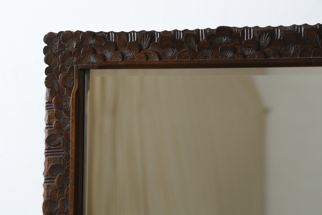 中古　美品　軽井沢彫り　繊細な桜の彫刻が美しい姿見(スタンドミラー、鏡)(R-080037)