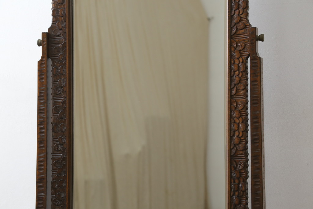 中古　美品　軽井沢彫り　繊細な桜の彫刻が美しい姿見(スタンドミラー、鏡)(R-080037)