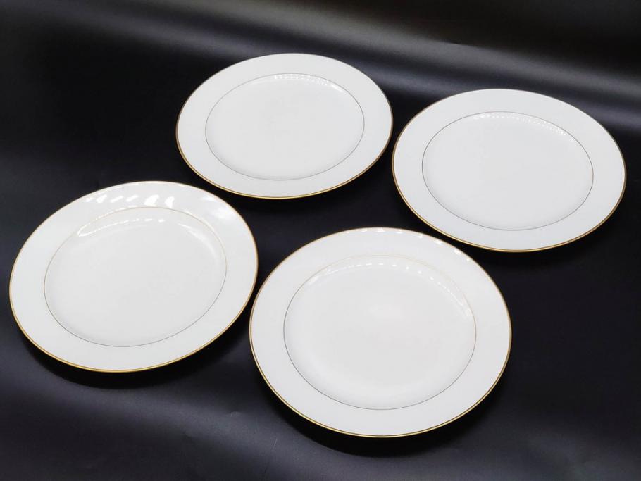 大倉陶園(OKURA、OAC)　オールド大倉　ゴールドライン　気品を感じるプレート4枚セット(金彩、白磁、洋食器、中皿)(R-081319)