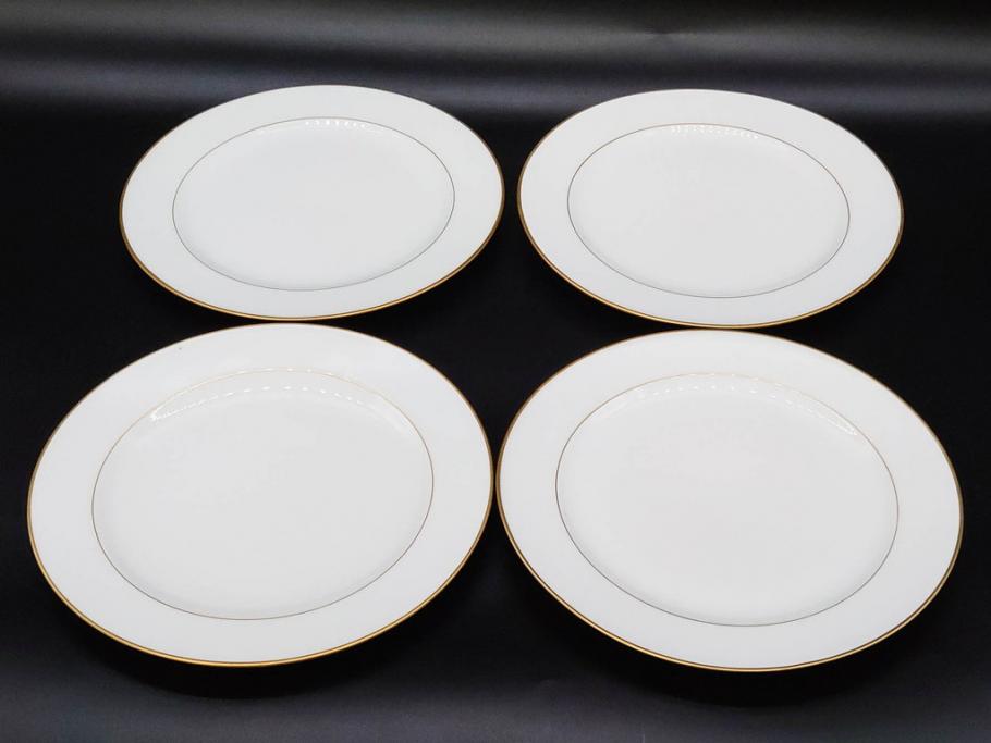 大倉陶園(OKURA、OAC)　オールド大倉　ゴールドライン　気品を感じるプレート4枚セット(金彩、白磁、洋食器、中皿)(R-081319)