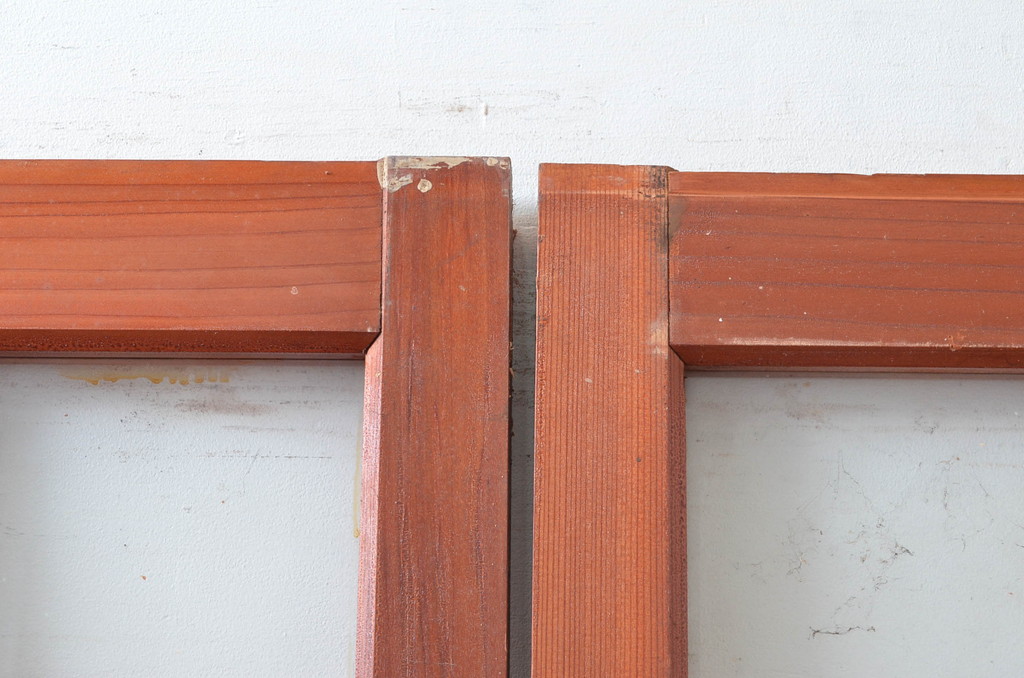 アンティーク建具　大正ロマン　温かみのある木味が魅力のガラス戸2枚セット(引き戸)(R-080911)
