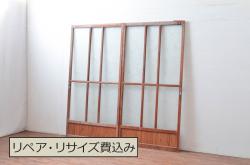 【セミオーダー家具実例】大正昭和初期の門扉一対に高品質リペアを施しました。耐荷重蝶番を6ヶ所に取り付け。現状の塗装を剥離後、当店商品を参考にした色味に着色し、上質な和の雰囲気に仕上げました。(木製ドア、建具)