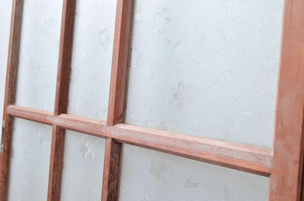アンティーク建具　昭和レトロな雰囲気にぴったり!温かみを感じるガラス戸2枚セット(引き戸)(R-080916)