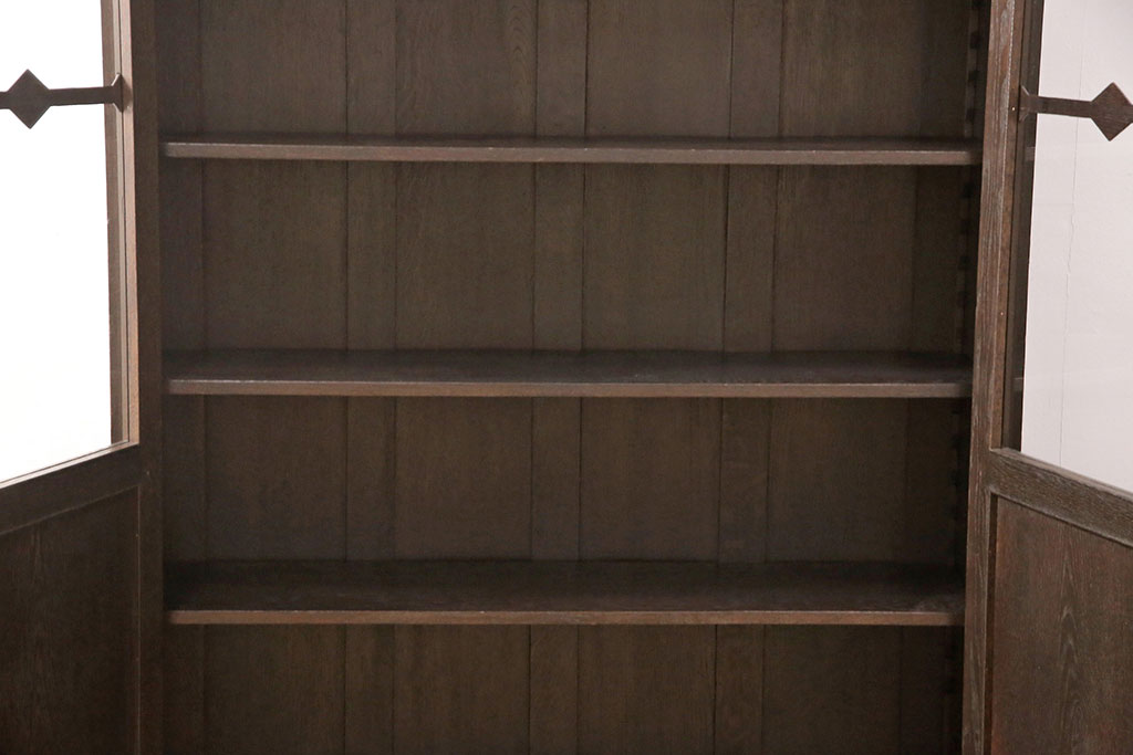 和製アンティーク　大正ロマンを感じる佇まいが魅力的なナラ材製大型ブックケース(本箱、書棚、キャビネット、戸棚)(R-049340)