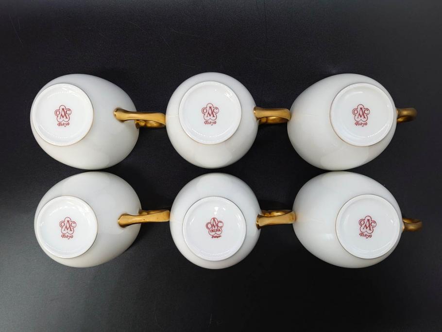 大倉陶園(OKURA、OAC)　オールド大倉　ゴールドライン　くつろぎの時間が楽しめるカップ&ソーサー6客セット(デミタス、C&S、金彩、白磁、洋食器)(R-081321)
