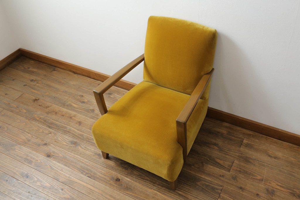 和製アンティーク　鮮やかな色味でお部屋のアクセントにおすすめのレトロな1Pソファ2脚セット(1人掛け、シングルソファ、一人掛け、アームソファ、椅子、イス)(R-073793)