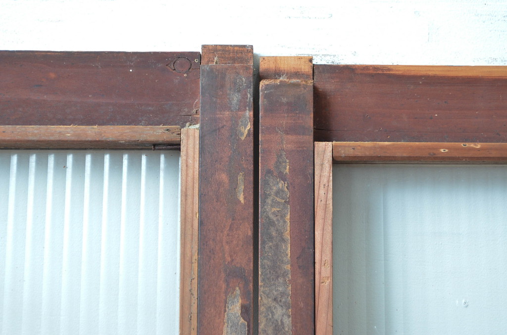 アンティーク建具　素朴な木味が魅力のガラス戸4枚セット(引き戸)(R-080918)