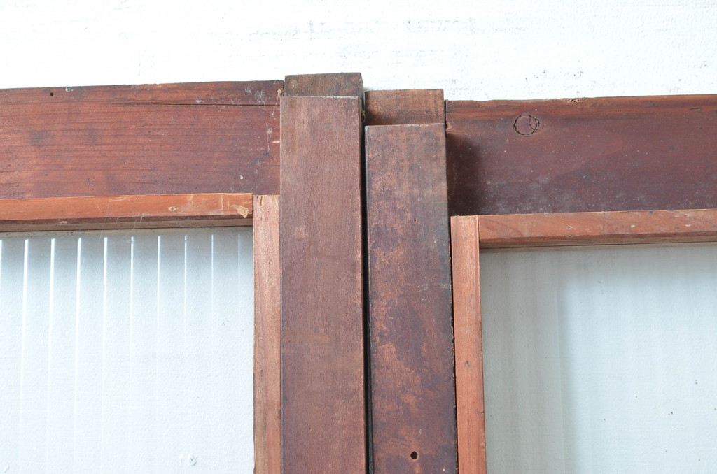 アンティーク建具　素朴な木味が魅力のガラス戸3枚セット(引き戸)(R-080919)