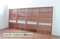 アンティーク建具　風情のある佇まいが魅力的な裏障子付き格子戸4枚セット(引き戸、障子戸)(R-080442)