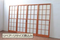 アンティーク建具　和の空間づくりにおすすめの擦り上げ幅狭障子戸4枚セット(擦り上げ障子戸、擦上障子戸、雪見障子戸、引き戸)(R-080451)
