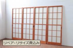 アンティーク建具　和の空間づくりにおすすめの擦り上げ幅狭障子戸4枚セット(擦り上げ障子戸、擦上障子戸、雪見障子戸、引き戸)(R-080452)