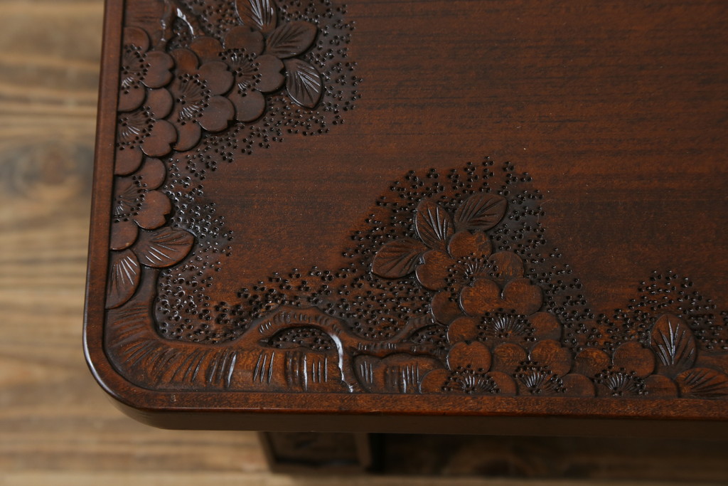 中古　美品　軽井沢彫り　桜の彫りが華やかな座卓(ローテーブル、センターテーブル、リビングテーブル)(R-071138)