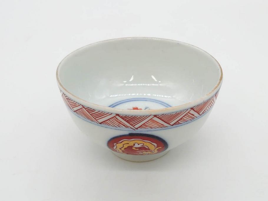 江戸期　大明年製　古伊万里　染付　色絵　豊かな色彩が魅力の湯呑み3客セット(龍、竜、花、金彩、湯のみ、ぐい吞み、煎茶、茶器、和食器)(R-081327)