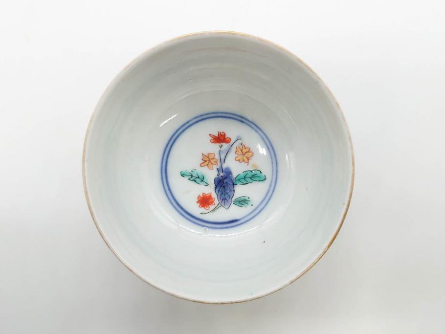 江戸期　大明年製　古伊万里　染付　色絵　豊かな色彩が魅力の湯呑み3客セット(龍、竜、花、金彩、湯のみ、ぐい吞み、煎茶、茶器、和食器)(R-081327)