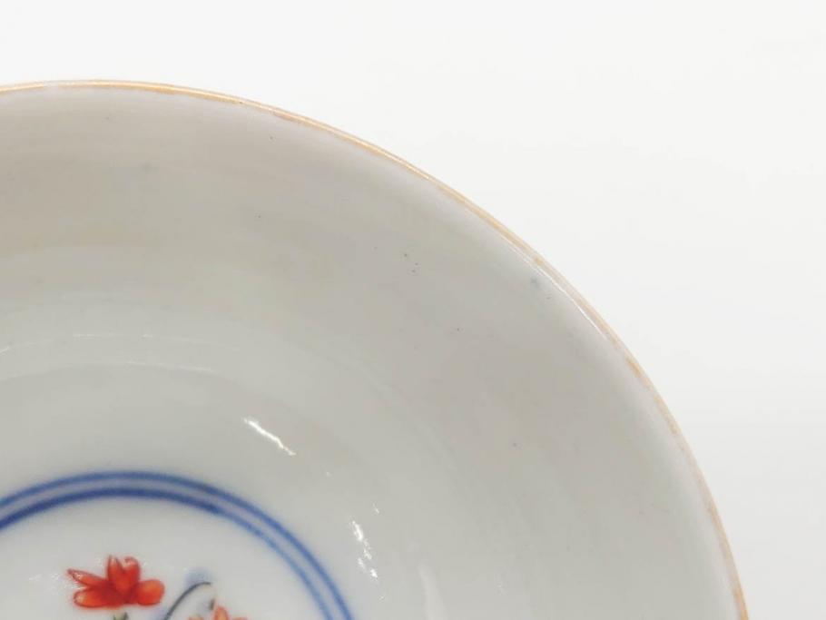 江戸期　大明年製　古伊万里　染付　色絵　豊かな色彩が魅力の湯呑み3客セット(龍、竜、花、金彩、湯のみ、ぐい吞み、煎茶、茶器、和食器)(R-081327)