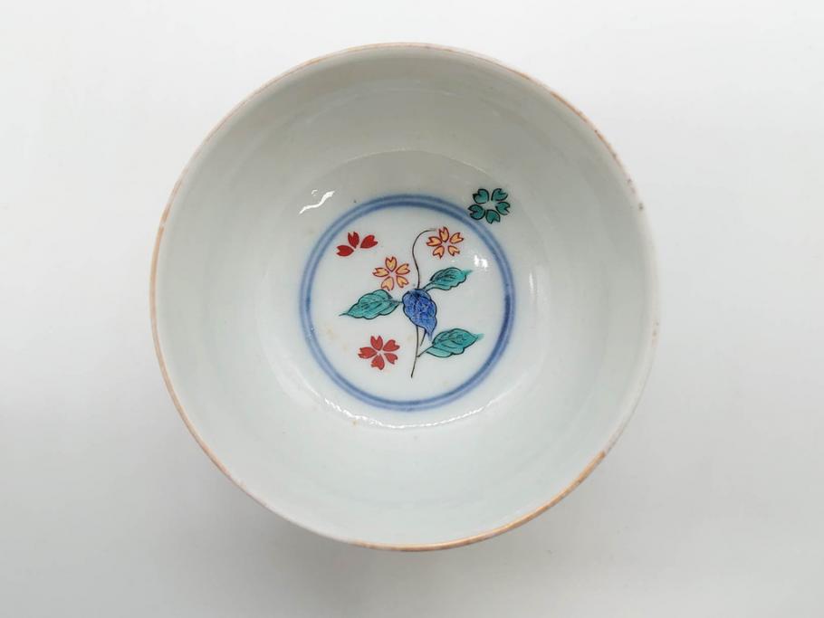 江戸期　大明年製　古伊万里　染付　色絵　豊かな色彩が魅力の湯呑み3客セット(龍、竜、花、金彩、湯のみ、ぐい吞み、煎茶、茶器、和食器)(R-081327)