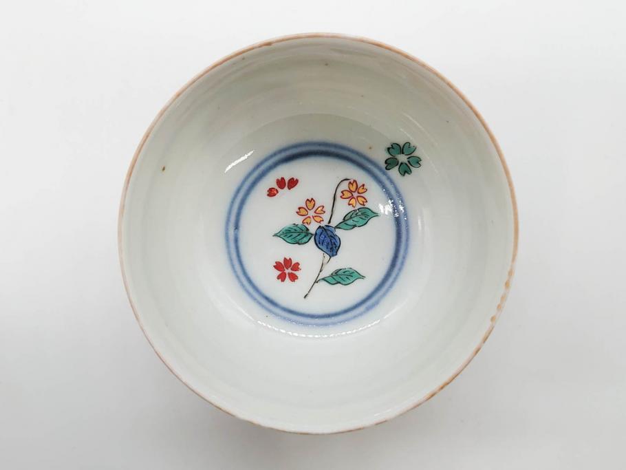江戸期　大明年製　古伊万里　染付　色絵　豊かな色彩が魅力の湯呑み3客セット(龍、竜、花、金彩、湯のみ、ぐい吞み、煎茶、茶器、和食器)(R-081327)