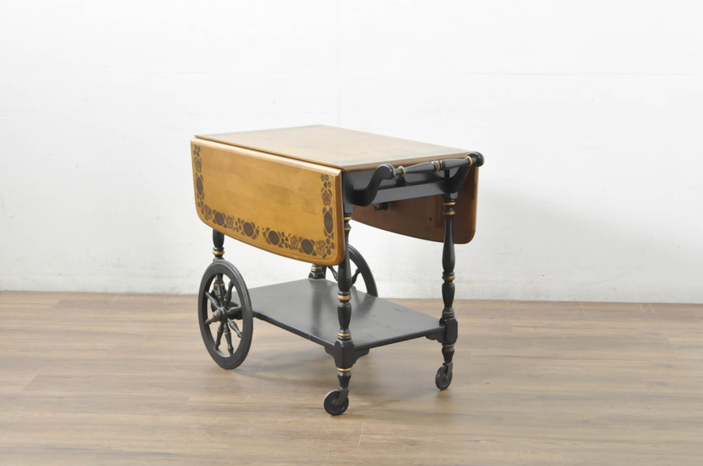 アメリカヴィンテージ　希少な廃版品　アメリカ高級家具　Ethan Allen(イーセン・アーレン)　花のデザインが魅力のバタフライサービスワゴン(キッチンワゴン、キッチンカート、サイドテーブル、ワゴンテーブル、キャスターワゴン、ビンテージ)(R-080353)