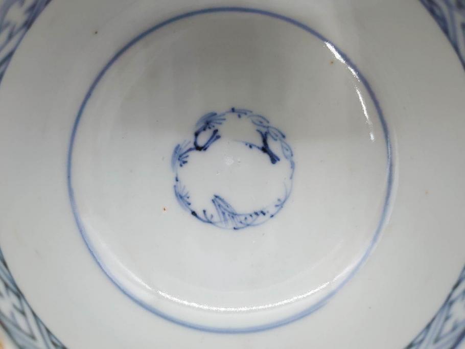 江戸期　古伊万里　赤絵　金彩　鮮やかな色彩が目を引く湯呑み5客セット(鳳凰、松竹梅、湯のみ、ぐい吞み、煎茶、茶器、和食器)(R-081328)