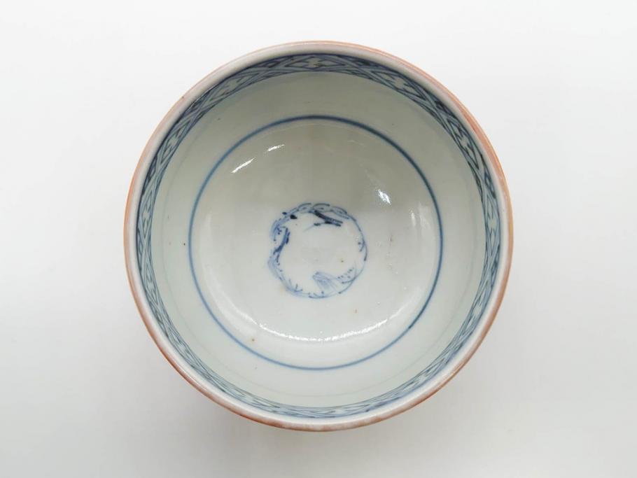 江戸期　古伊万里　赤絵　金彩　鮮やかな色彩が目を引く湯呑み5客セット(鳳凰、松竹梅、湯のみ、ぐい吞み、煎茶、茶器、和食器)(R-081328)