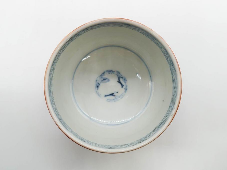 江戸期　古伊万里　赤絵　金彩　鮮やかな色彩が目を引く湯呑み5客セット(鳳凰、松竹梅、湯のみ、ぐい吞み、煎茶、茶器、和食器)(R-081328)