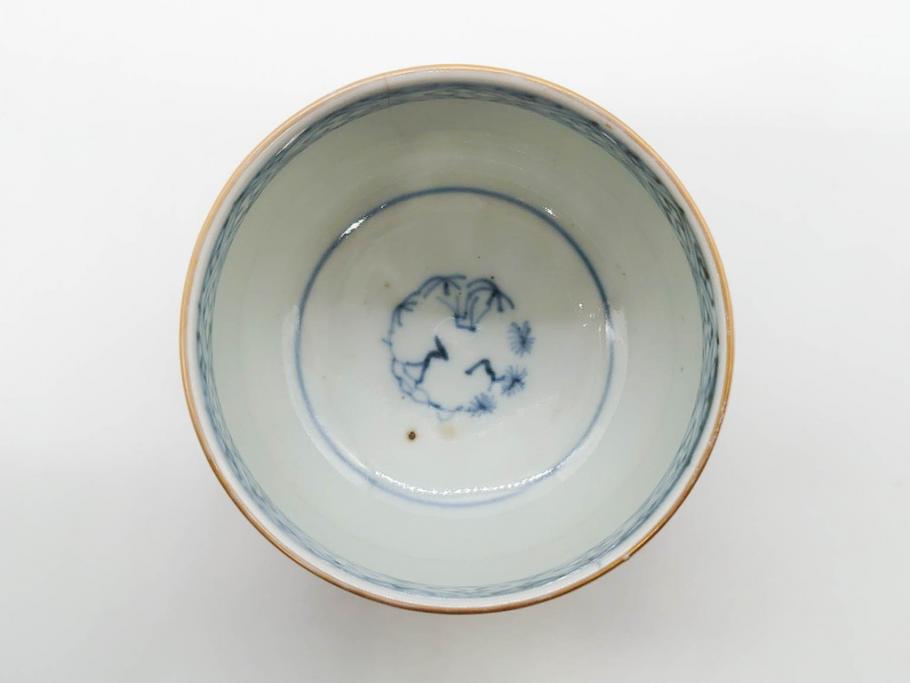 江戸期　古伊万里　赤絵　金彩　鮮やかな色彩が目を引く湯呑み5客セット(鳳凰、松竹梅、湯のみ、ぐい吞み、煎茶、茶器、和食器)(R-081328)