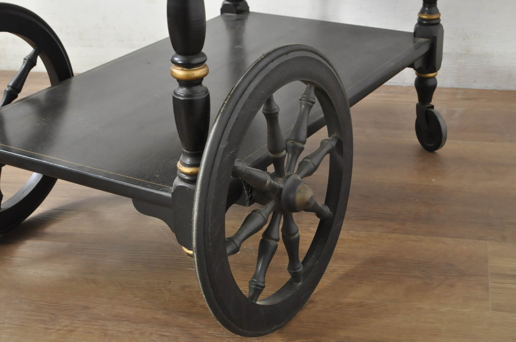 アメリカヴィンテージ　希少な廃版品　アメリカ高級家具　Ethan Allen(イーセン・アーレン)　花のデザインが魅力のバタフライサービスワゴン(キッチンワゴン、キッチンカート、サイドテーブル、ワゴンテーブル、キャスターワゴン、ビンテージ)(R-080353)