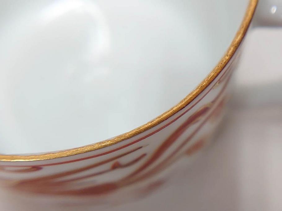希少　永楽善五郎　色鮮やかな古赤絵が優美な存在感を放つコーヒーカップ&ソーサー6客セット(コーヒー呑、珈琲、和食器、共箱付き)(R-075225)