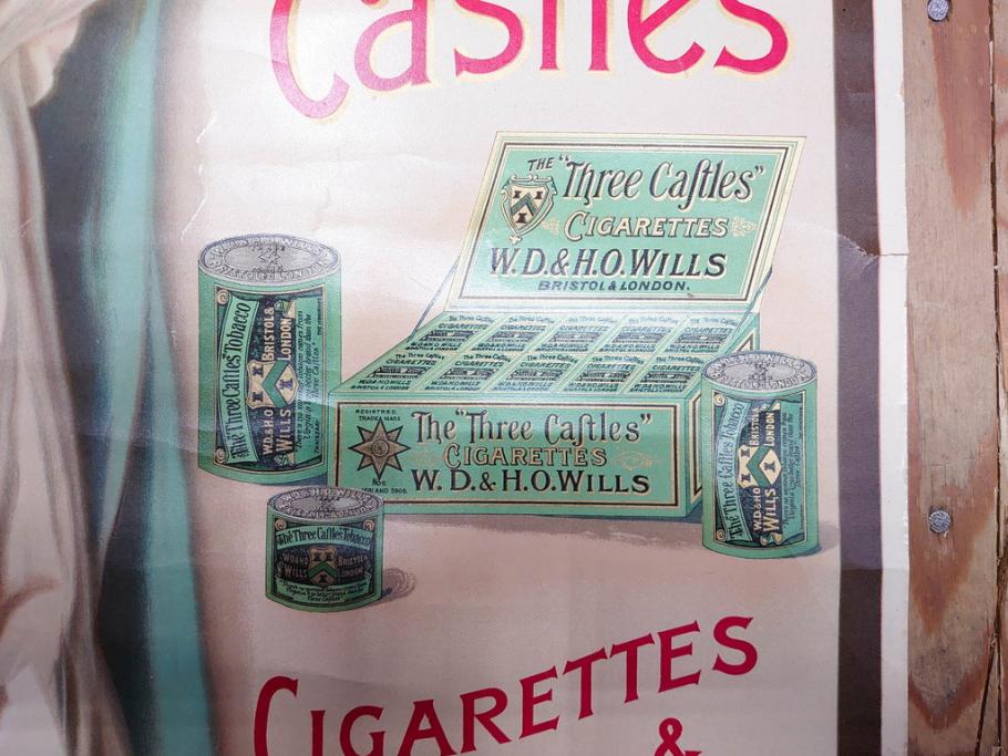 戦前　当時物　THREE CASTLES　たばこ　タバコ　煙草　ポスター(広告、TOBACCO、CIGARETTES)(R-075230)