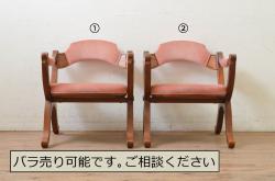 中古　カリモク家具(karimoku)　ゆったりと座れるキャスター付きダイニングアームチェア2脚セット(ダイニングチェア、ラウンジチェア、イス、椅子)(定価2脚で約16万円)(R-077635)