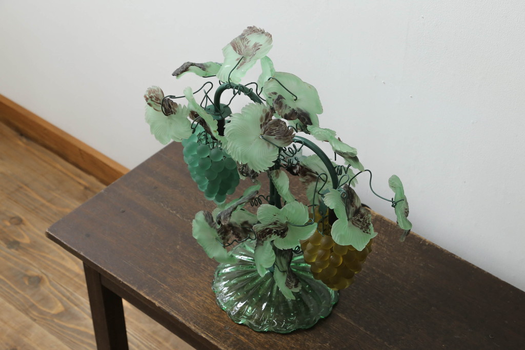 中古　イタリア　希少　トーソー社(TOSO CESARE)　ムラーノガラス(MURANO)　ブドウ(葡萄、ぶどう)　2灯　空間のアクセントになるテーブルスタンド(テーブルライト、卓上ランプ、ベネチアングラス、ムラノガラス)(R-075043)