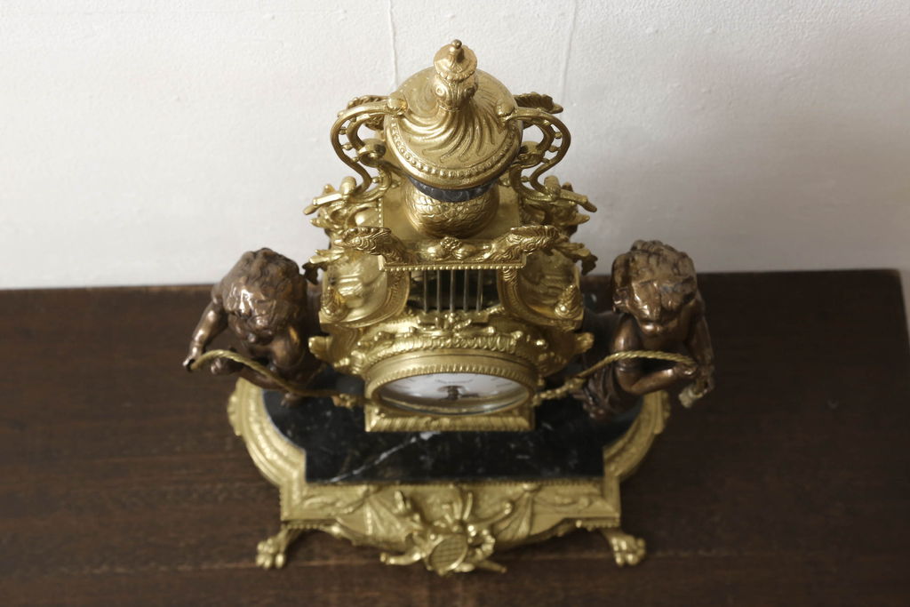 中古　美品　高級品　イタリア　FARBEL　Imperial(インペリアル)　六本木アピス取り扱い　真鍮製　ゼンマイ式置時計(置き時計、ディスプレイ)(R-060556)