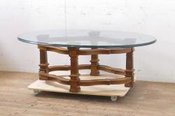 和製ビンテージ　松本民芸家具　塗り直しあり　シックな佇まいがお洒落なダイニングテーブル(2人掛け、4人掛け、食卓)(R-072880)
