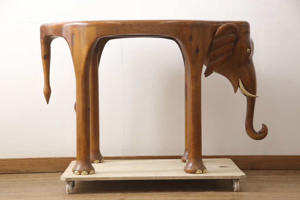 中古　バロッサバレンティ(VARO,S.A. VALENTI)　個性的なデザインが面白いエレファントテーブル(机、デスク、象テーブル)(R-057204)