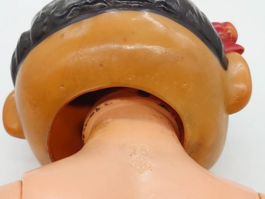不二家　マスダヤ　木製台座　高さ 約38cm　レトロな雰囲気のペコちゃん人形(着せ替え、首振り、増田屋、玩具)(R-081350)