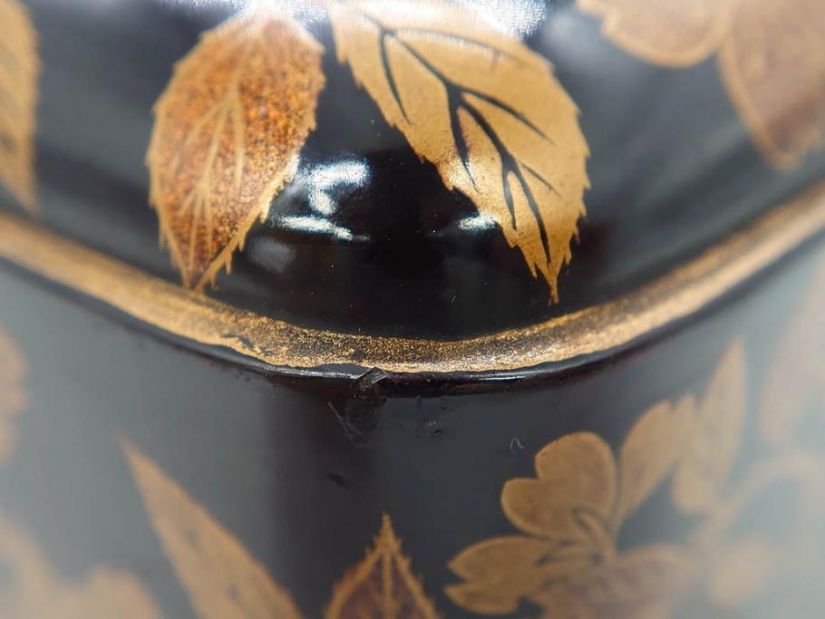 明治期　時代物　蒔絵　漆器　優美で上品な雰囲気の手箱(桜?、花、金彩、木製、漆芸、漆器、文箱、収納箱、手許箱、紐付き)(R-081352)