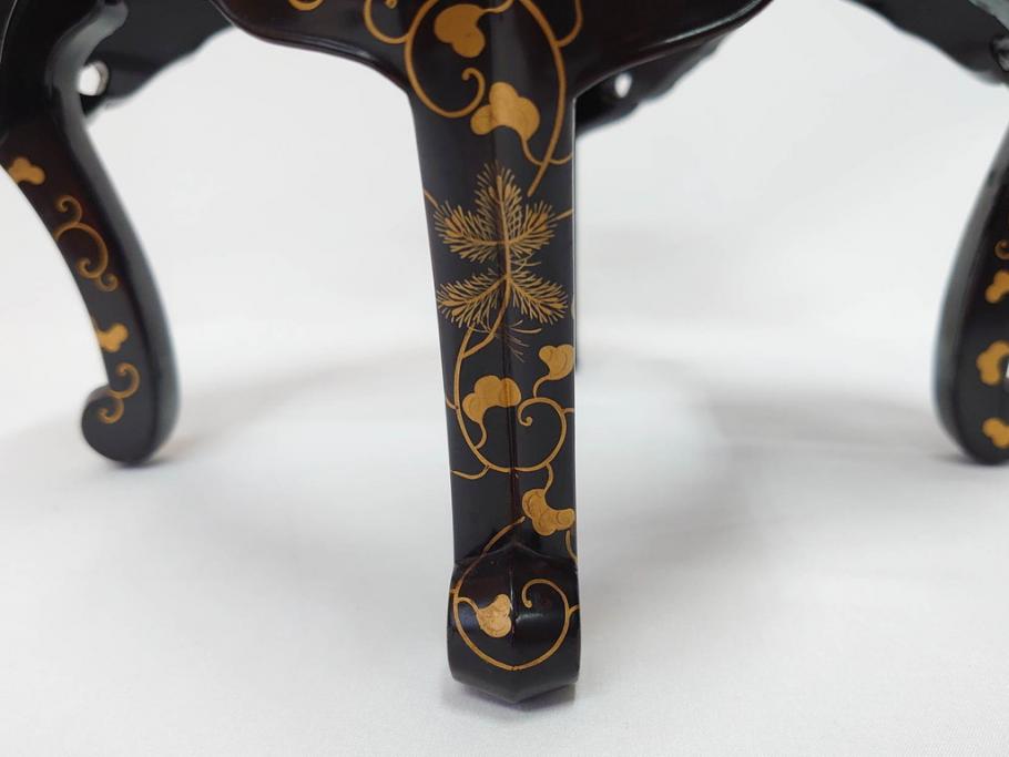 江戸～明治期　蒔絵　松唐草　火箸　華やかな気品を感じる大名火鉢(木製、漆芸、猫脚、手あぶり)(R-081353)