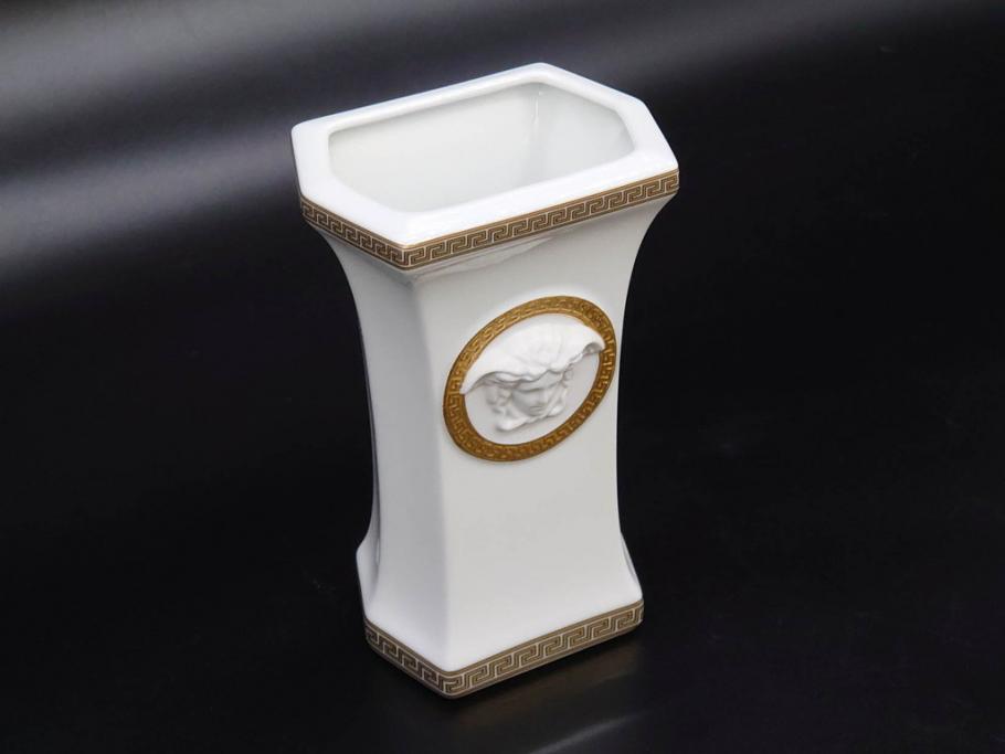 VERSACE(ヴェルサーチェ)　Rosenthal(ローゼンタール)　メデューサ　洗練されたデザインが美しい花瓶(ゴルゴナ、フラワーベース、花器、花入、花生、金彩、共箱付き、袋付き)(R-081355)