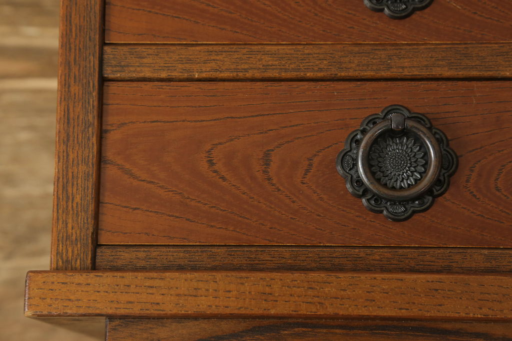 中古　欅(ケヤキ)材　和の趣溢れる文机と小引き出しのセット(座机、ローテーブル、在宅ワーク、デスク、収納)(R-060849)